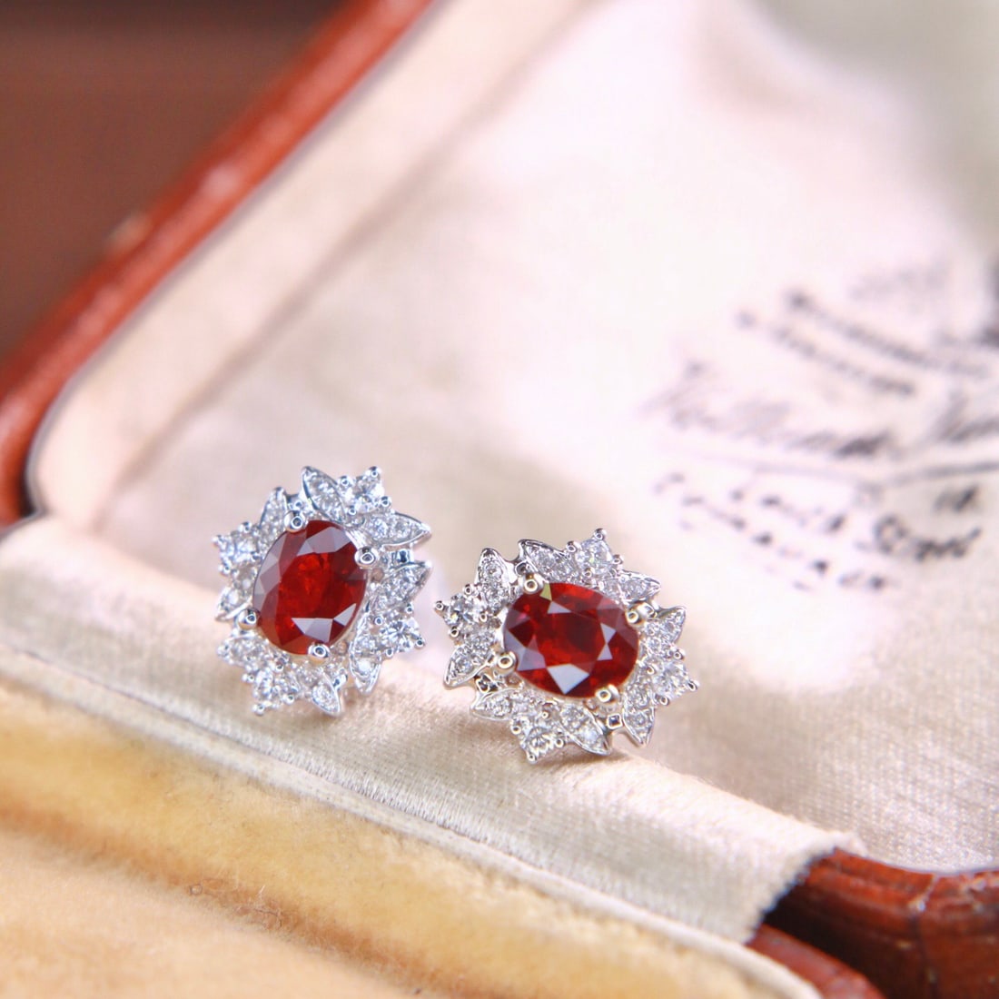 14k Gold 1.09 Ctw Vivid Red Natural Ruby & Diamond Earrings - 2