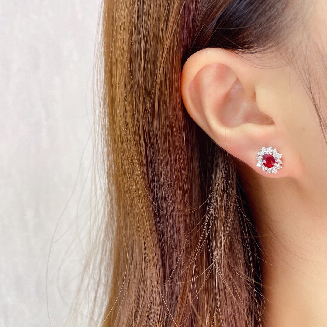 14k Gold 1.09 Ctw Vivid Red Natural Ruby & Diamond Earrings - 5