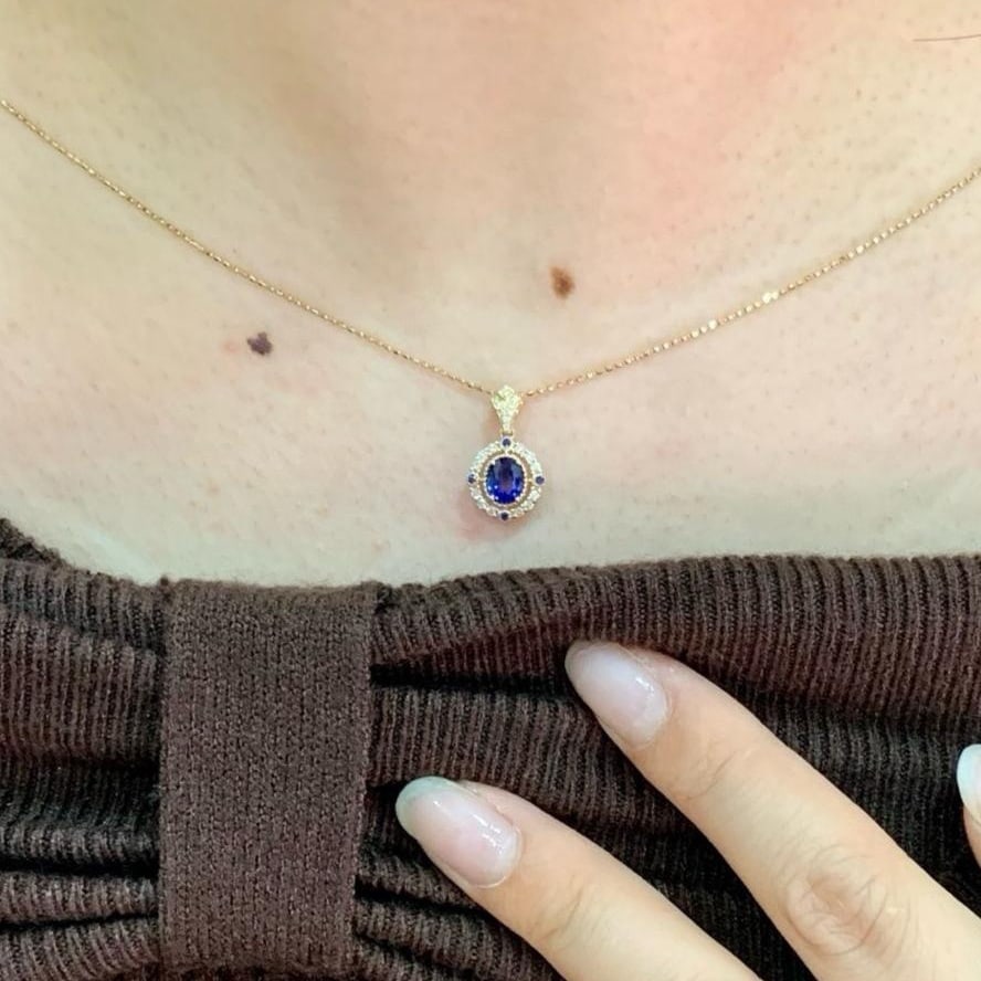 14k Gold 0.85 Ctw Natural Sapphire & Diamond Pendant( Without Chain ) - 3