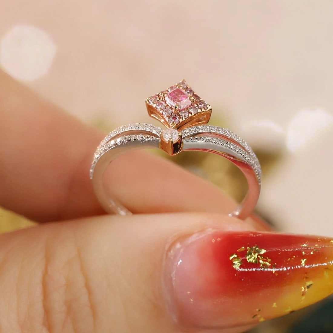 14k Gold 0.40 Ctw Natural Pink Diamond & Diamond Ring - 6