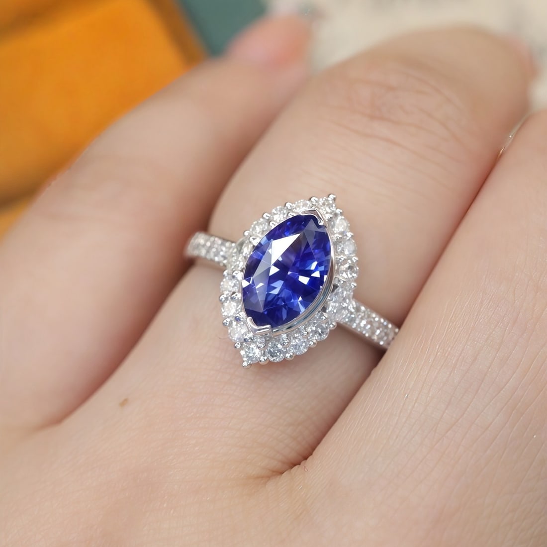 14k Gold 1.97 Ctw Natural Sapphire & Diamond Ring: Ref:231154185 // gold content:14k gold // ring size:7. 25us // // main gemstone:sapphire // shape:marquise // carat weight:1. 62ct // color:blue // treatment:natural // // adjacent gemstone 2 :