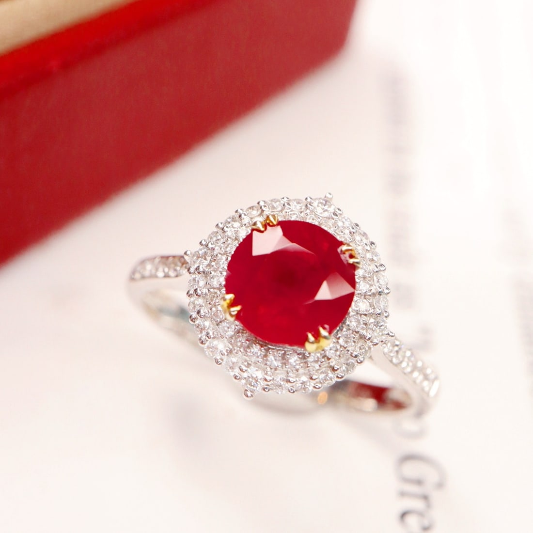 14k Gold 1.88 Ctw Natural Ruby & Diamond Ring: Ref:231154190 // gold content:14k gold // ring size:7. 25us // // main gemstone:ruby // shape:round // carat weight:1. 58ct // color:red // treatment:natural // cut grade:g // // adjacent gemstone 2