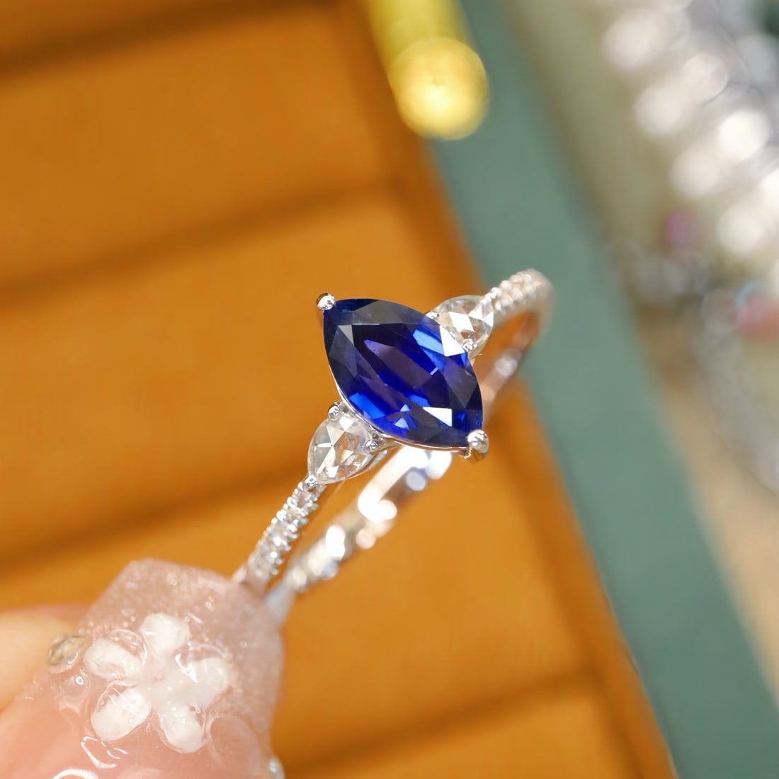 14k Gold 1.26 Ctw Vivid Blue Natural Sapphire & Diamond Ring - 2