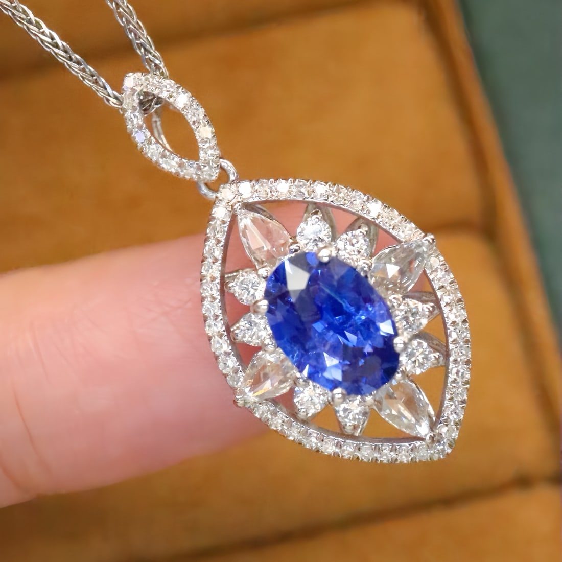 14k Gold 1.53 Ctw Natural Sapphire & Diamond Pendant( Without Chain ) - 2