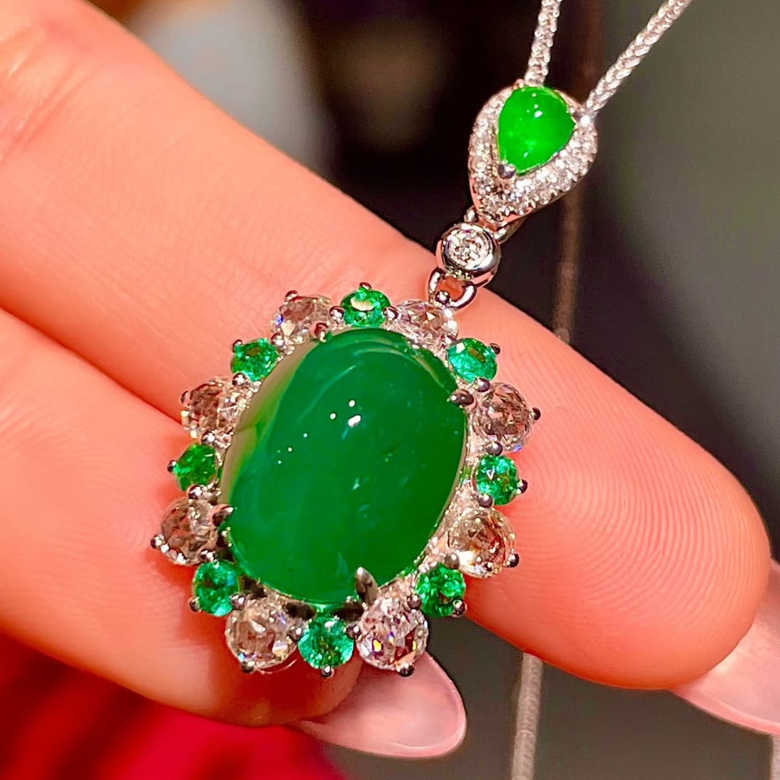14k Gold 6.18 Ctw Natural Emerald & Diamond Pendant( Without Chain ) - 3