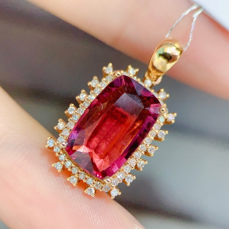14k Gold 3.82 Ctw Natural Tourmaline & Diamond Pendant( Without Chain ) - 2