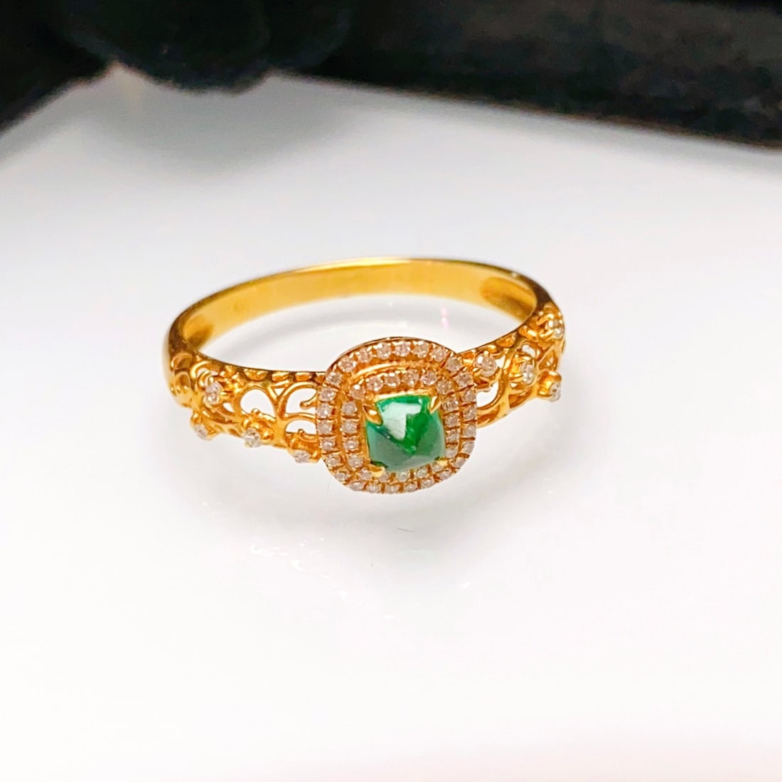 14k Gold 0.32 Ct Natural Emerald & Diamond Ring - 3