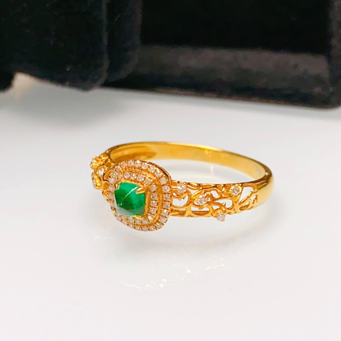 14k Gold 0.32 Ct Natural Emerald & Diamond Ring - 4