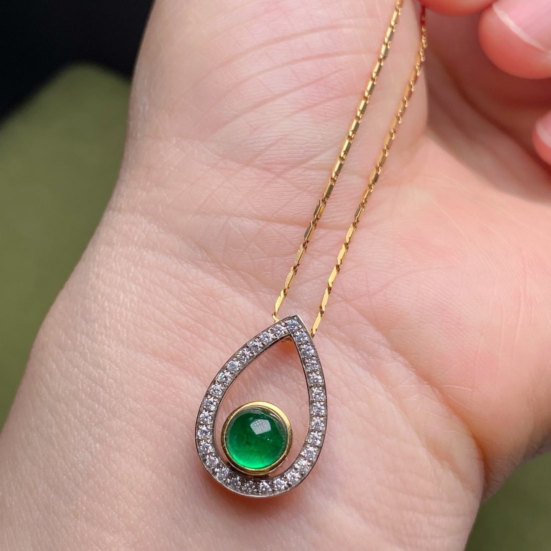 14k Gold 1.07 Ctw Natural Emerald & Diamond Pendant( Without Chain ) - 2
