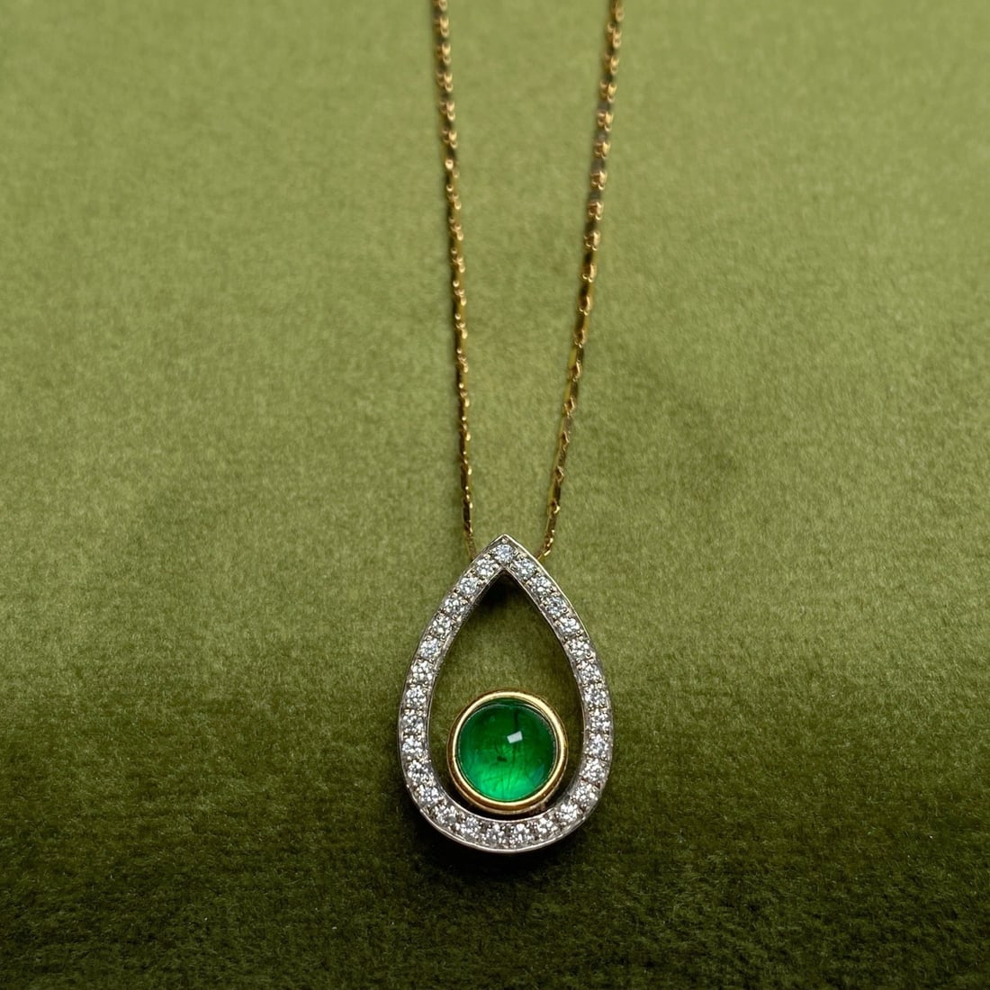 14k Gold 1.07 Ctw Natural Emerald & Diamond Pendant( Without Chain ) - 3