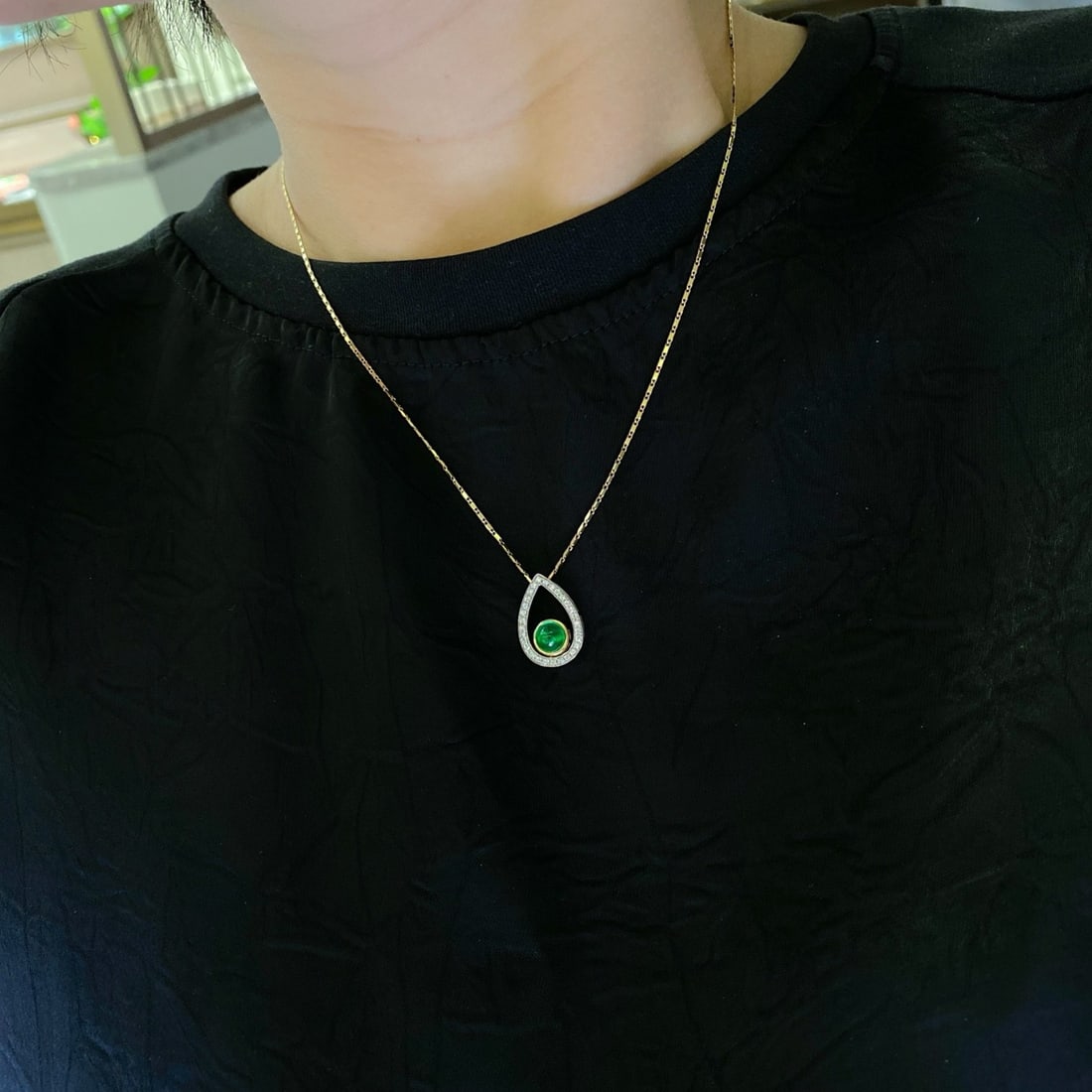 14k Gold 1.07 Ctw Natural Emerald & Diamond Pendant( Without Chain ) - 4