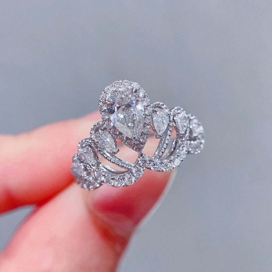 Gia Certified 14k Gold 0.52 Ct Natural F Si2 Pear Diamond Ring - 2
