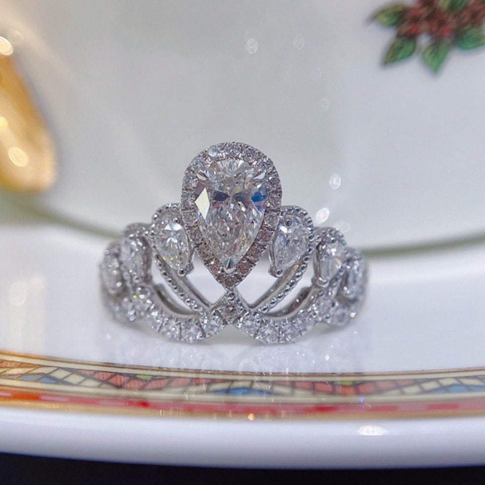 Gia Certified 14k Gold 0.52 Ct Natural F Si2 Pear Diamond Ring - 3