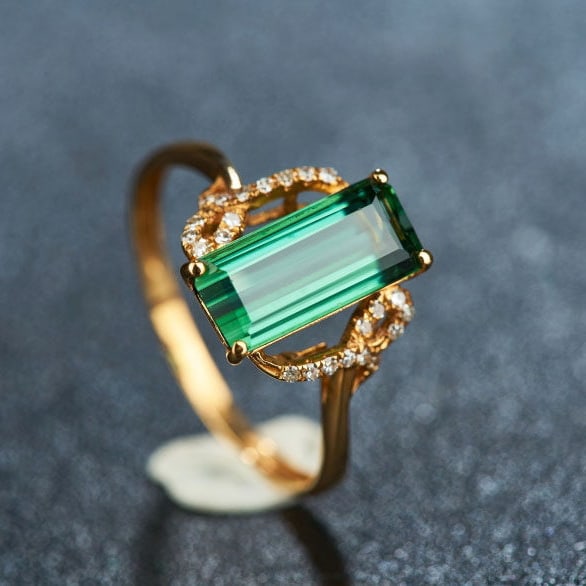 14k Gold 2.35 Ct Natural Tourmaline & Diamond Ring - 7