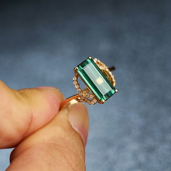 14k Gold 2.35 Ct Natural Tourmaline & Diamond Ring - 8