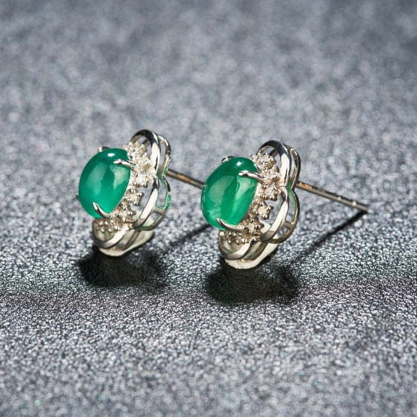 14k Gold 2.1 Ct Natural Emerald & Diamond Earrings - 4