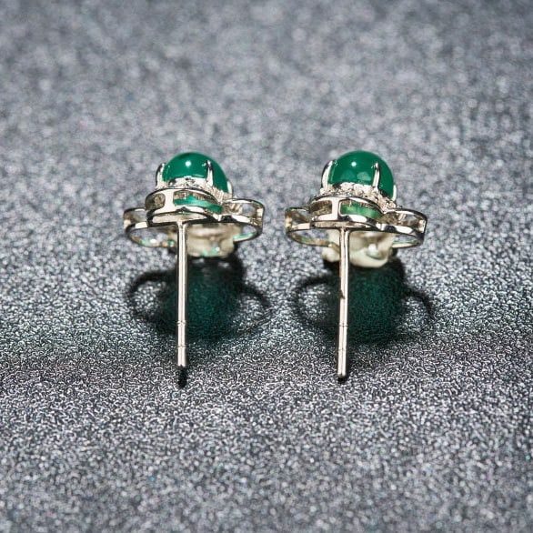 14k Gold 2.1 Ct Natural Emerald & Diamond Earrings - 5