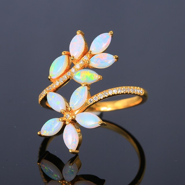 14k Gold 1.3 Ctw Natural Opal & Diamond Ring - 2