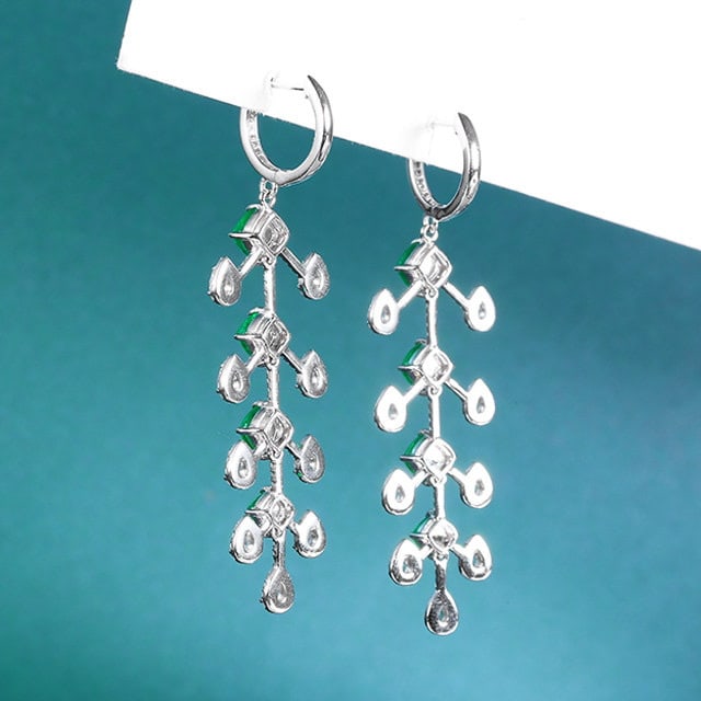 14k Gold 5.55 Ctw Natural Emerald & Diamond Earrings - 4