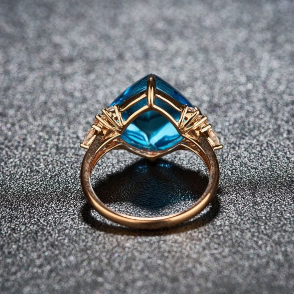 14k Gold 10.29 Ctw Natural Topaz & Sapphire Ring - 5