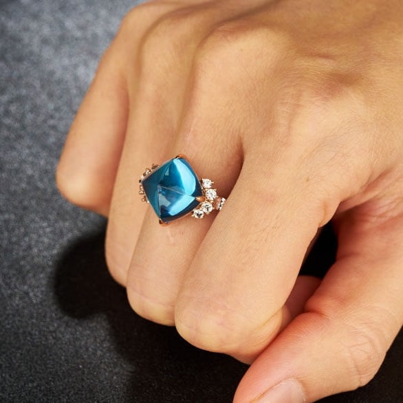 14k Gold 10.29 Ctw Natural Topaz & Sapphire Ring - 7
