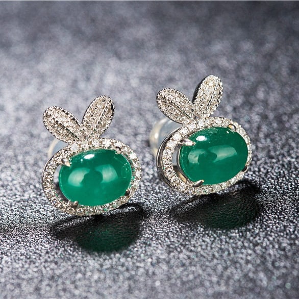 14k Gold 3.83 Ctw Natural Emerald & Diamond Earrings - 6