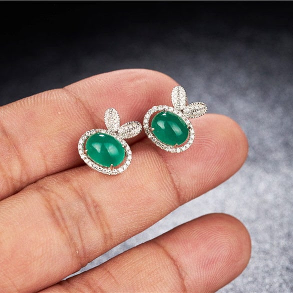 14k Gold 3.83 Ctw Natural Emerald & Diamond Earrings - 7
