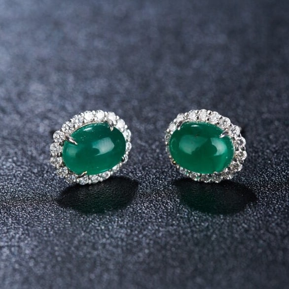 14k Gold 3.65 Ctw Natural Emerald & Diamond Earrings - 7