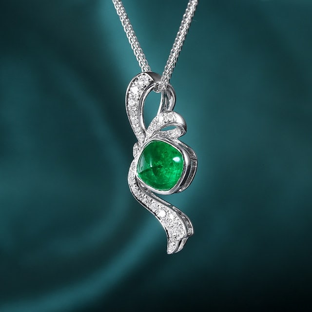 14k Gold 1.33 Ctw Natural Emerald & Diamond Pendant( Without Chain ) - 3