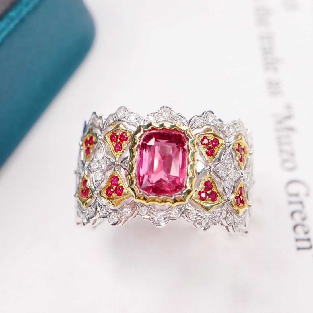 14k Gold 1.42 Ctw Natural Spinel & Diamond Ring - 2