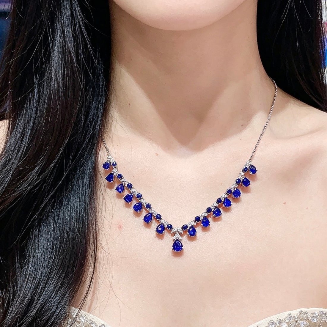14k Gold 10.02 Ct Natural Sapphire & Diamond Necklace - 5