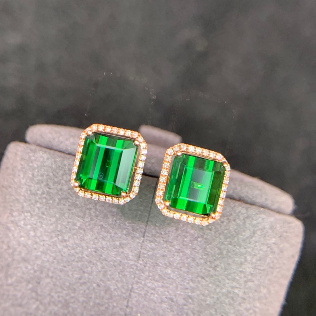 14k Gold 3.8 Ct Natural Tourmaline & Diamond Earrings - 2