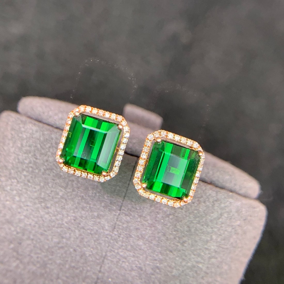14k Gold 3.8 Ct Natural Tourmaline & Diamond Earrings - 3