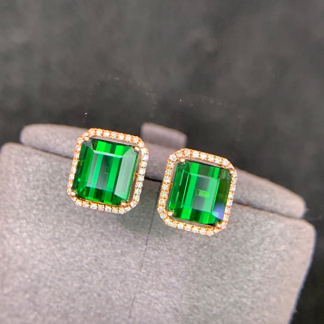 14k Gold 3.8 Ct Natural Tourmaline & Diamond Earrings - 4