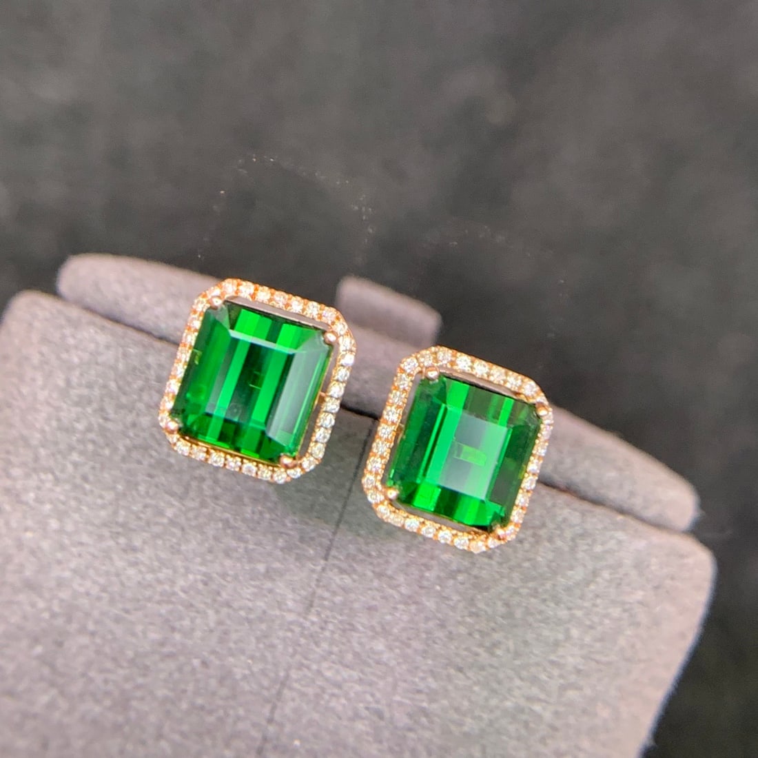 14k Gold 3.8 Ct Natural Tourmaline & Diamond Earrings - 5