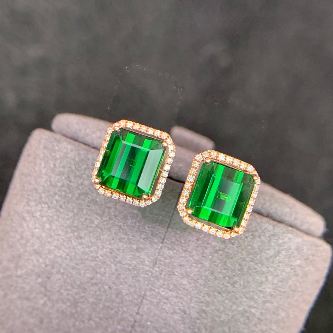 14k Gold 3.8 Ct Natural Tourmaline & Diamond Earrings - 6