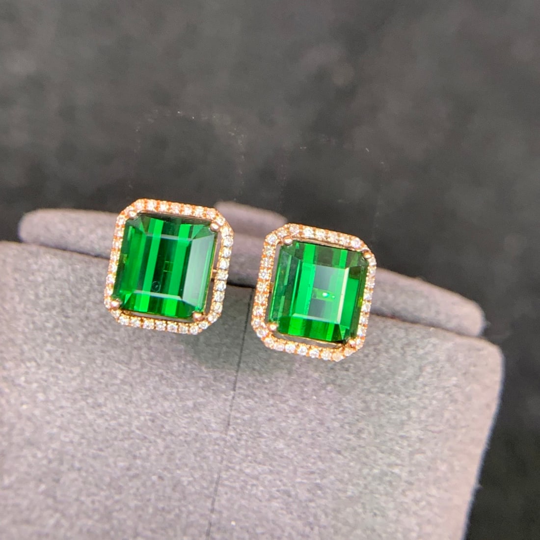 14k Gold 3.8 Ct Natural Tourmaline & Diamond Earrings - 7