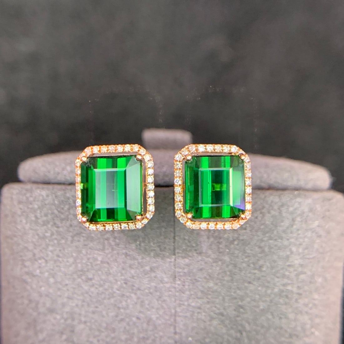 14k Gold 3.8 Ct Natural Tourmaline & Diamond Earrings - 8