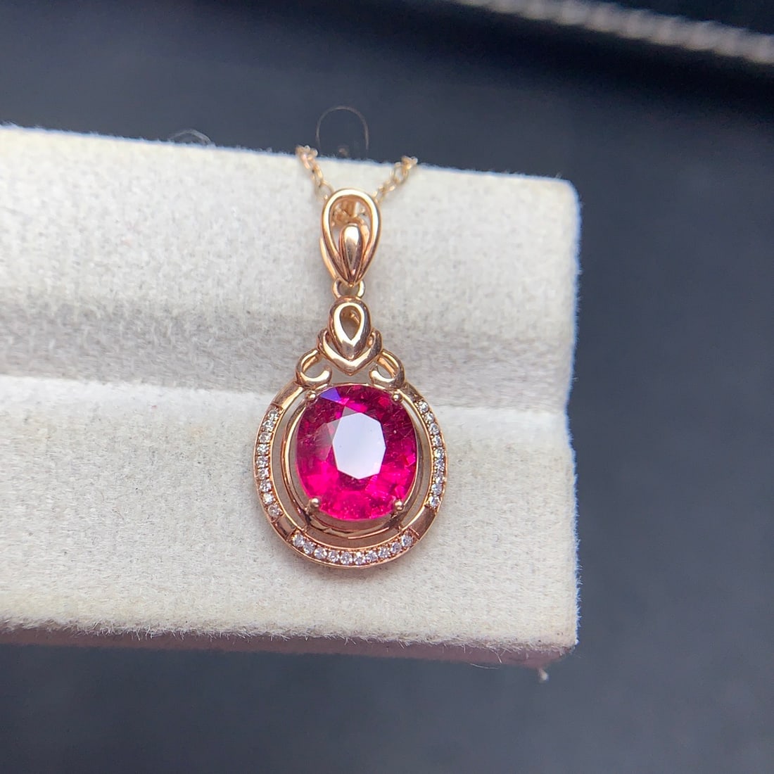 14k Gold 2.2 Ct Natural Tourmaline & Diamond Pendant( Without Chain ) - 2