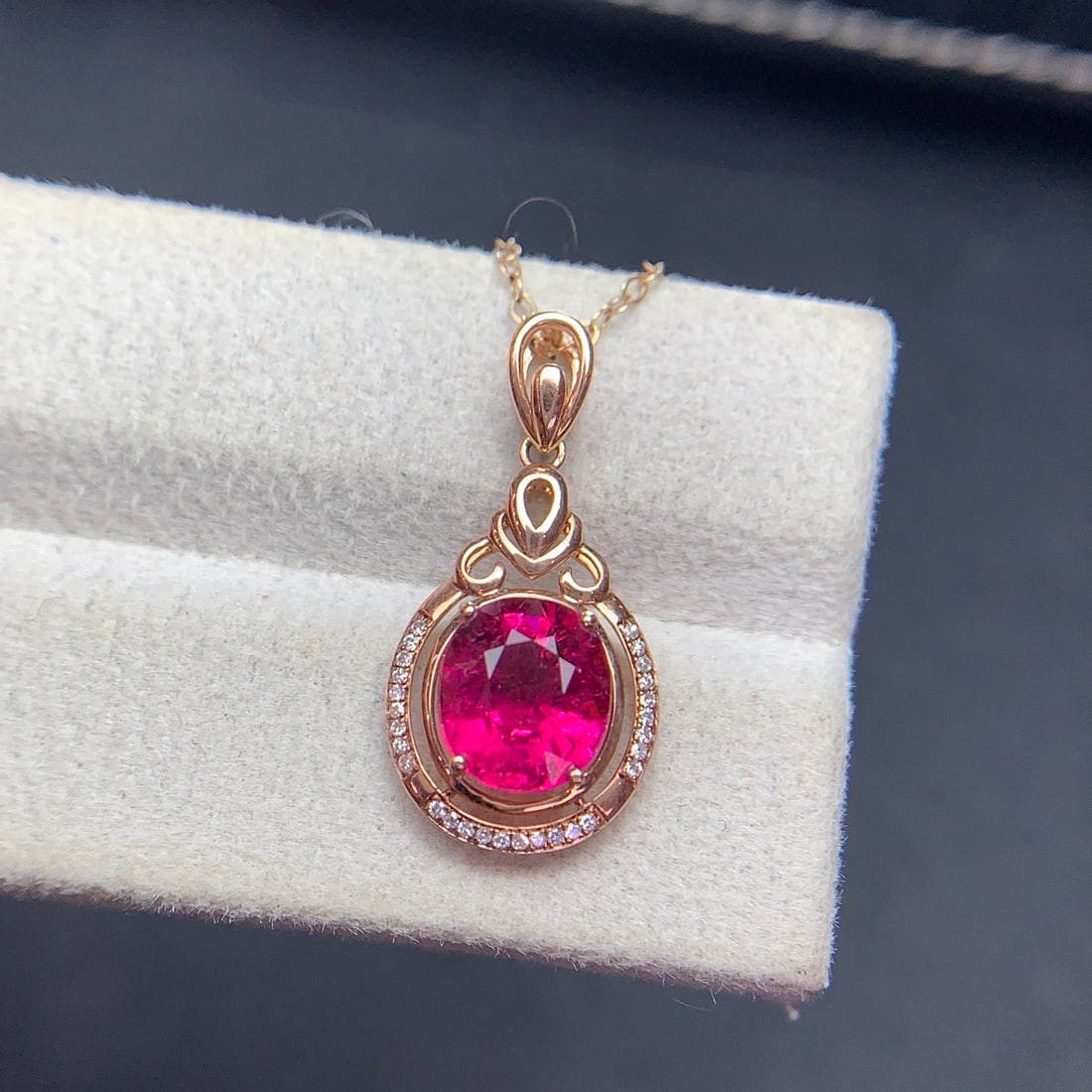 14k Gold 2.2 Ct Natural Tourmaline & Diamond Pendant( Without Chain ) - 9