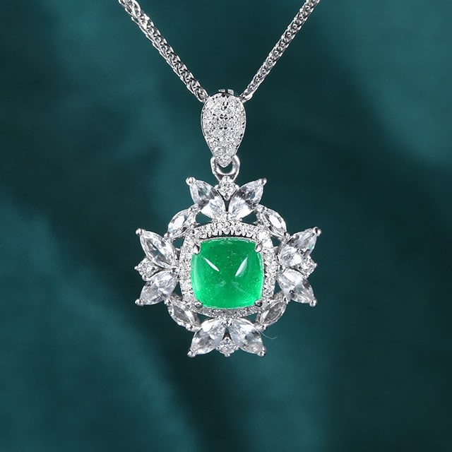 14k Gold 1.36 Ctw Natural Emerald & Diamond Pendant( Without Chain ): Ref:231154270 // gold content:14k gold // main gemstone:emerald // shape:sugar-loaf // carat weight:1. 18ct // color:green // treatment:natural // // adjacent gemstone 2 : diamond // number of