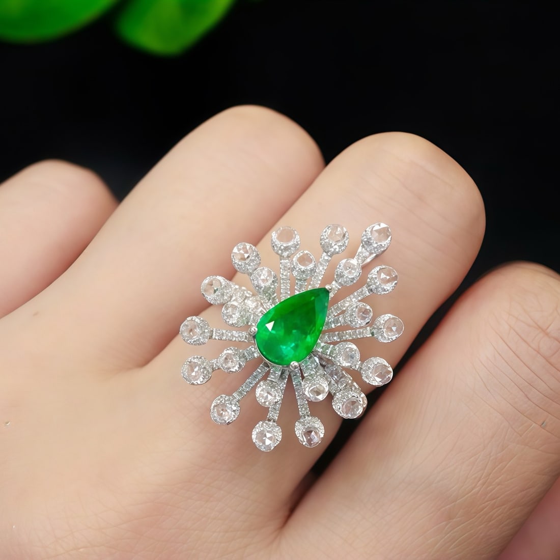 14k Gold 2.02 Ctw Natural Emerald & Diamond Ring/brooch/pendant( Without Chain ) - 7