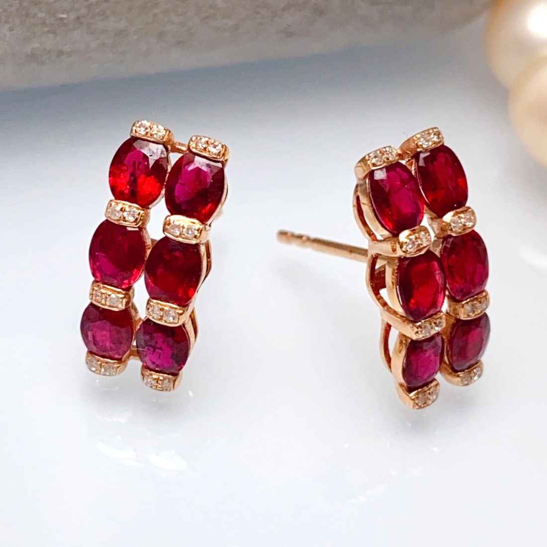 14k Gold 2.30 Ct Natural Ruby & Diamond Earrings - 2