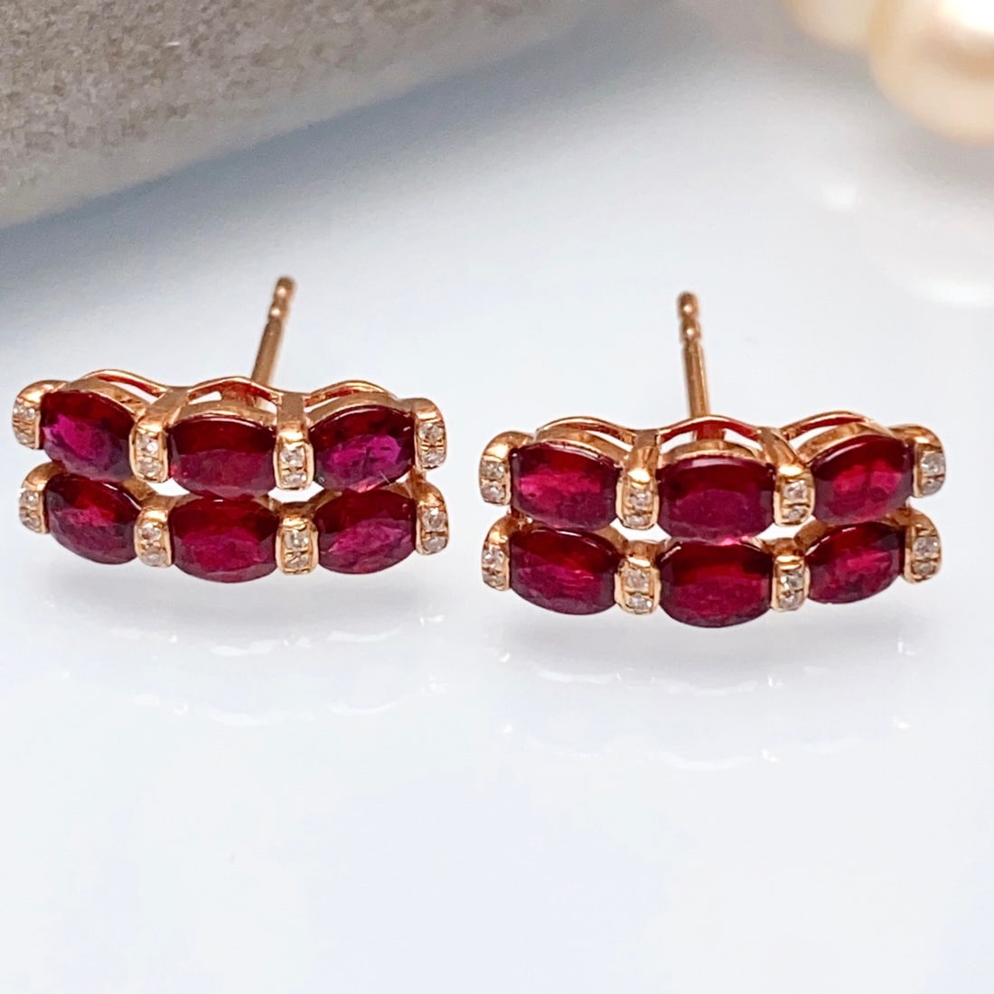 14k Gold 2.30 Ct Natural Ruby & Diamond Earrings - 3
