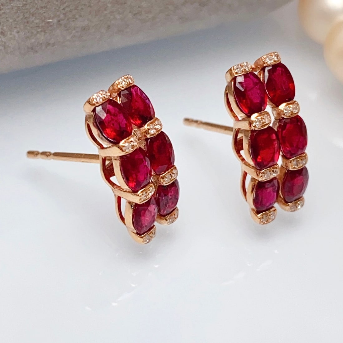 14k Gold 2.30 Ct Natural Ruby & Diamond Earrings - 4