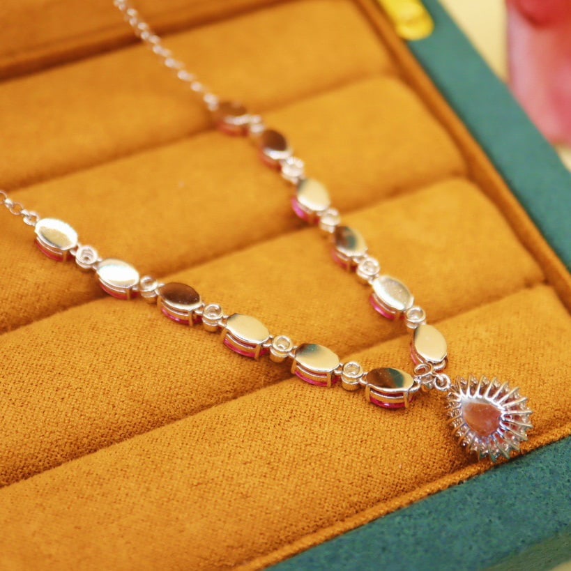 14k Gold 8.89 Ctw Natural Padparadscha Sapphire & Diamond Necklace - 4