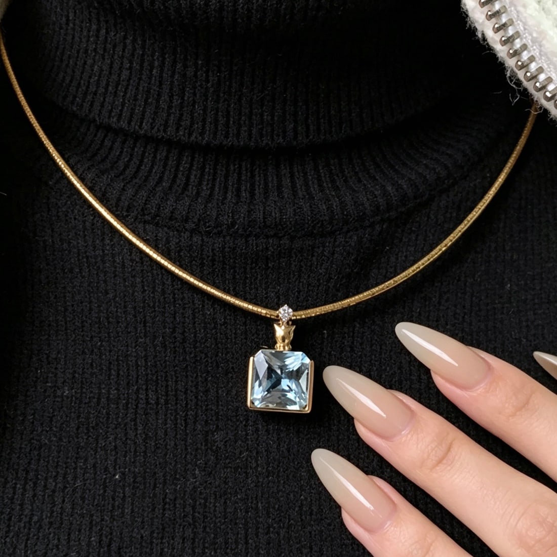 14k Gold 3.41 Ct Natural Aquamarine & Diamond Pendant( Without Chain ) - 3