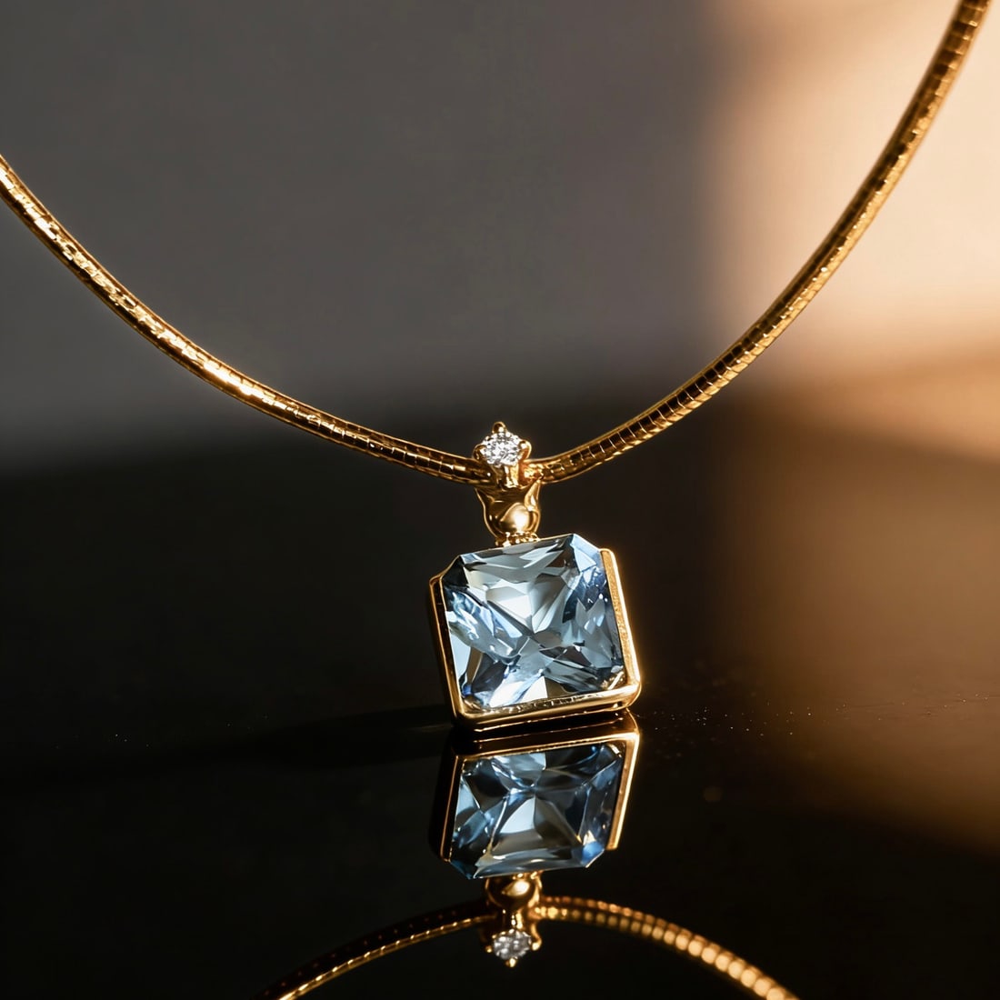 14k Gold 3.41 Ct Natural Aquamarine & Diamond Pendant( Without Chain ) - 6