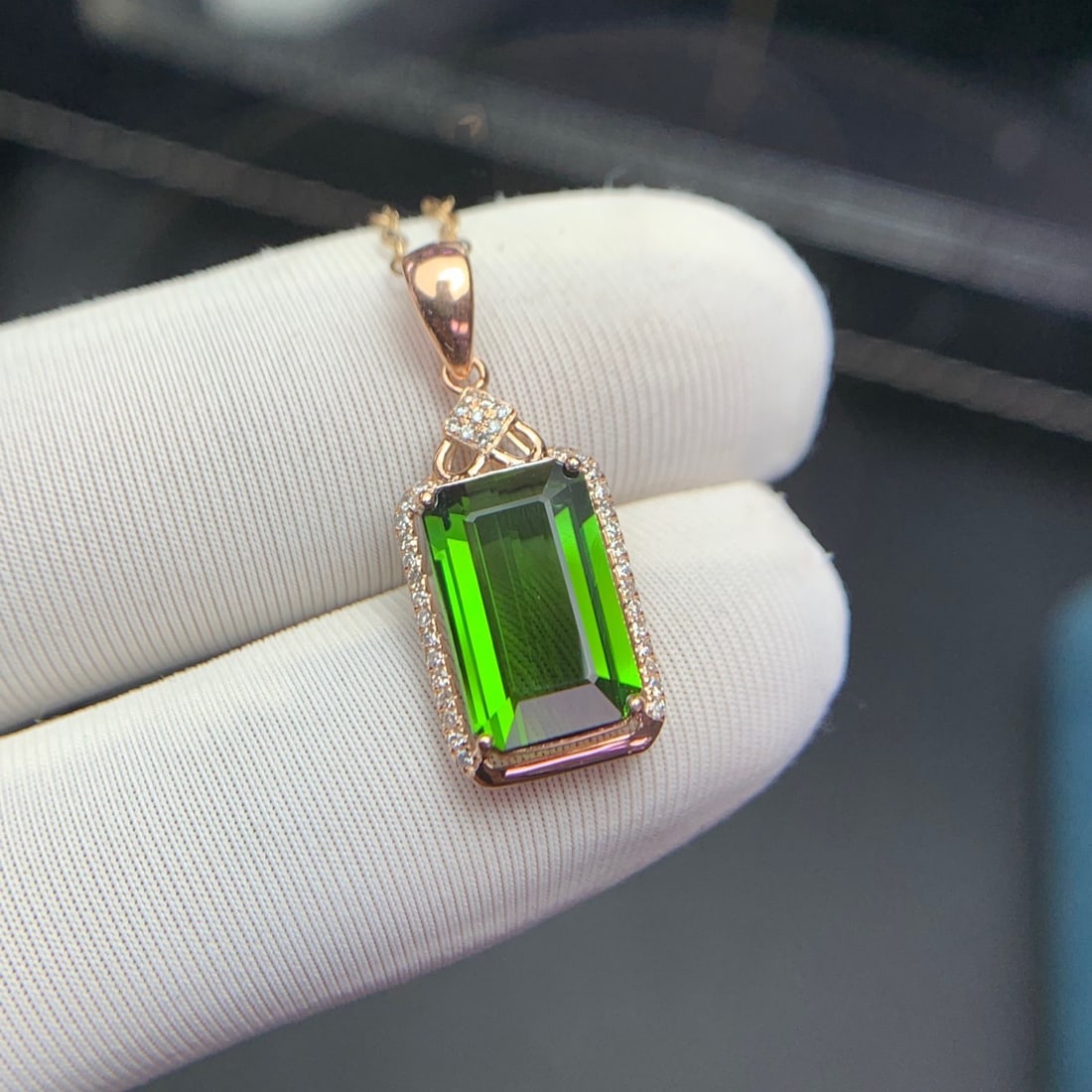 14k Gold 3.1 Ct Natural Tourmaline & Diamond Pendant( Without Chain ) - 7