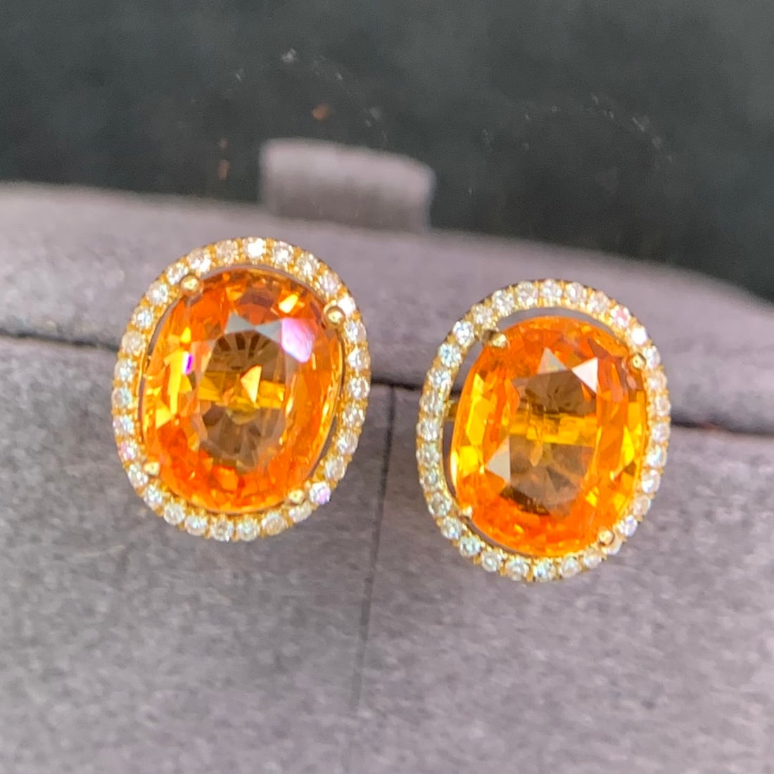 14k Gold 3.2 Ct Natural Spessartine & Diamond Earrings - 2